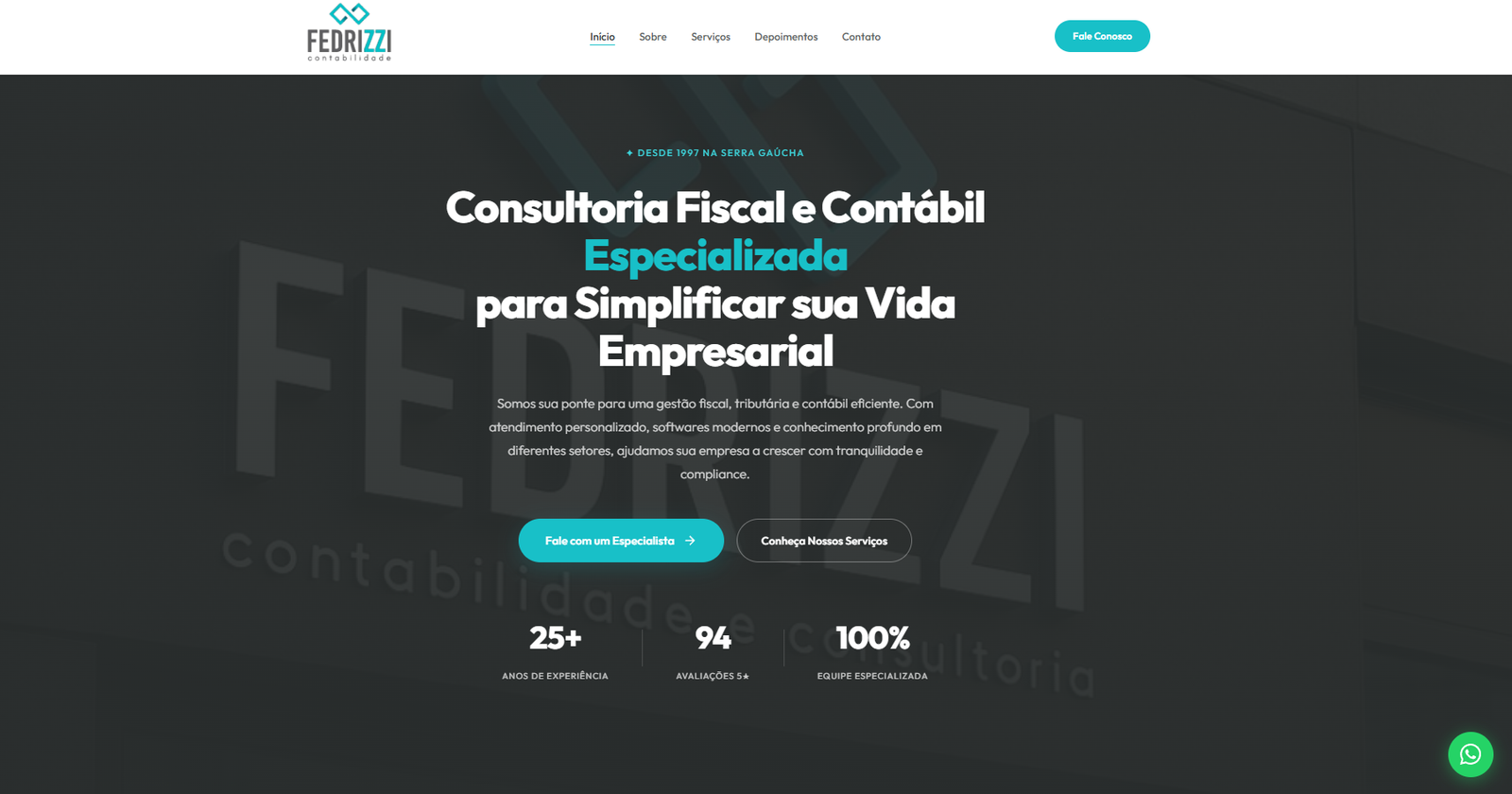 Página inicial da Fedrizzi Contabilidade